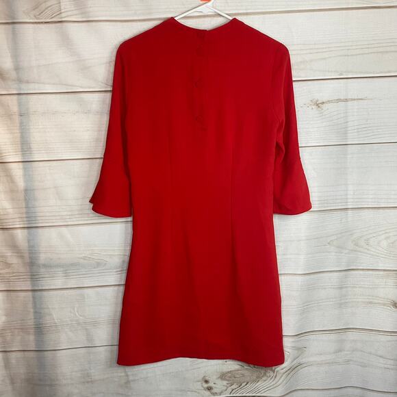 H&M Red 3/4 Flare Sleeve Button Back Sheath Dress Size 4 - Picture 3 of 7